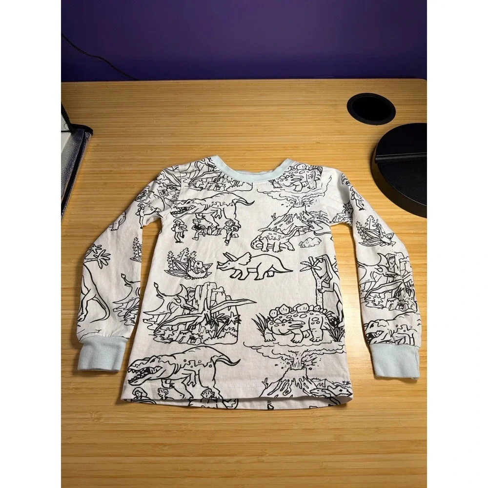 Eat Sleep Doodle Dinosaur Pajama Top Kids Size‎ 5T Black White Cotton